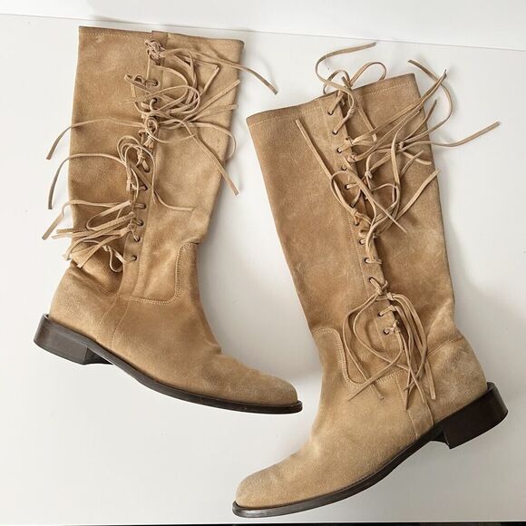 Vintage y2k Coach Fringe Boots Knee High Tall Western Riding Cowgirl Suede 9 - Picture 1 of 10